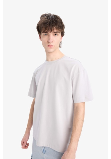 DeFacto Oversize Geniş Kalıp Bisiklet Yaka Basic Düz Kısa Kollu Tişört E6885AXNSGR184