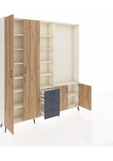 Arges Dolap 13 Raflı 3 Çekmeceli 4 Kapaklı 220x30x243 Aytaşı-çam/antrasit Atlas Çam/antrasıt