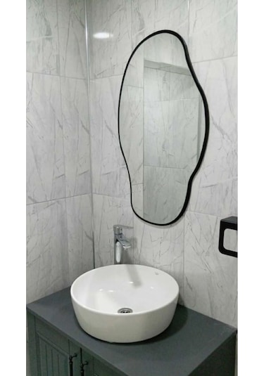 Asimetrik 75x40 Cm Konsol Aynası, Dresuar Aynası, Tuvalet Aynası, Holl Aynası, Banyo Aynası 75 X 40 Siyah