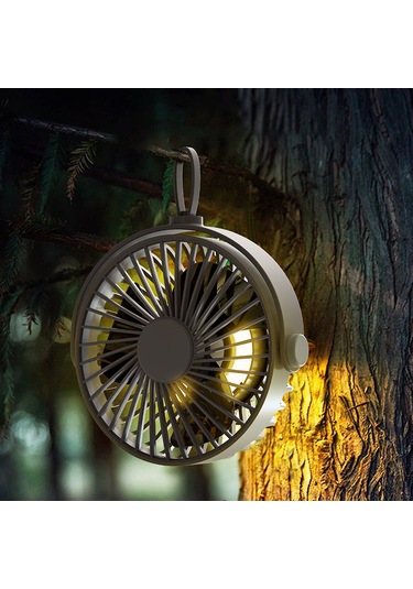 Hangfox Kamp Fani Tripodlu Usb İle Çalışır 360 Döner 3 Hızlı Işık Fonksiyonlu Asılabilir Dış Mekan Fanı Gri