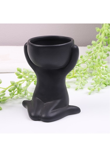 Yifomall Küçük İnsan Figürlü Seramik Suksulent Bitki Saksısı - Minimalist Beyaz Ev Dekorasyonu