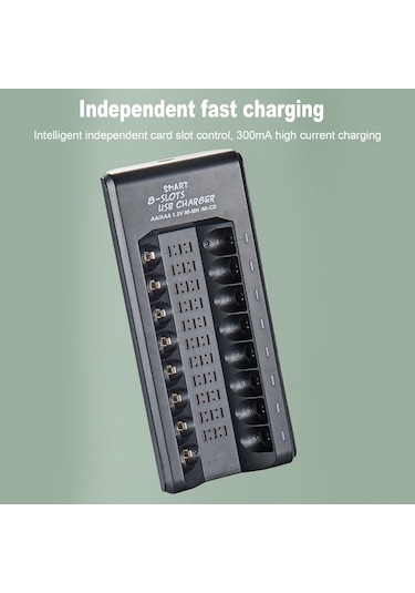 Hombey Siyah 8-hücreli Ni-mh Pil Şarj Cihazı, Aa/aaa 1.2v Pil Desteği, Usb Plug & Play, Tam Şarjta Işık Sonumu