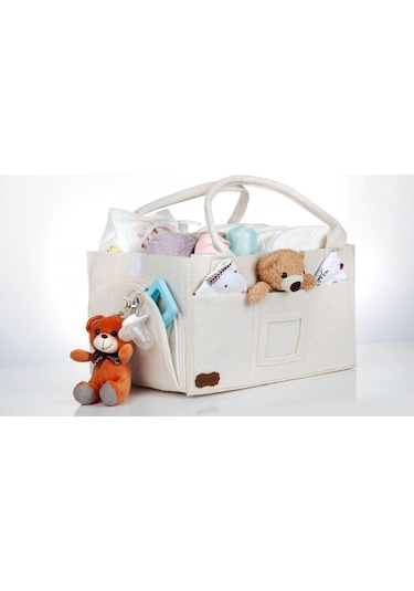 Galanz Keçe Kapaklı Anne Bebek Bakım Çantası Bej + 2 Adet Ağız Mendili Bej