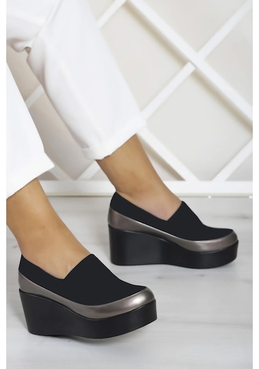 Erkan Saçmacı Sofia Platin Streç Dolgu Topuklu Günlük Ayakkabı Platin