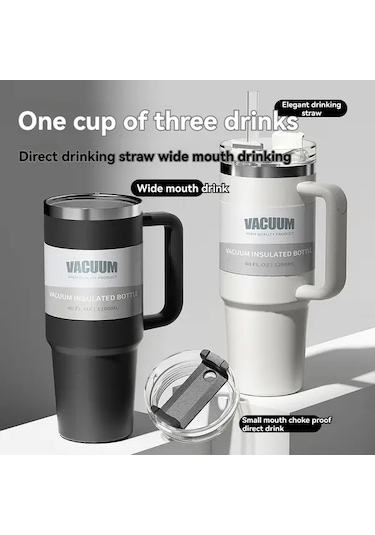 Trendooze 40 Oz Paslanmaz Çelik Gri Sızdırmaz Termos Matara Kapaklı Pipetli Gaojunshop01 Gri