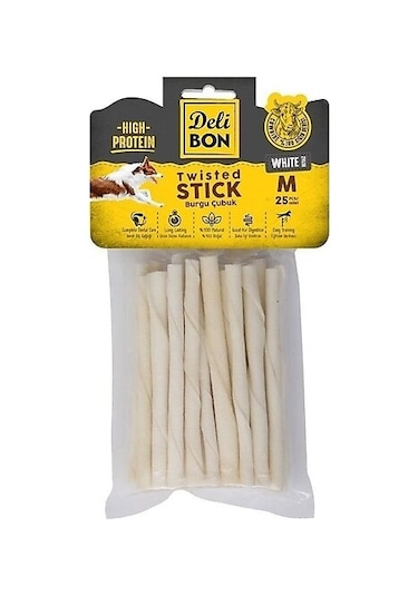 Delibon Deri Burgu Çubuk Beyaz Kalın Orta Irk Köpek Ödülü 25'li