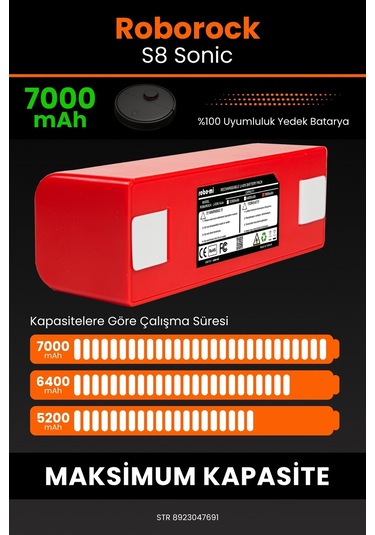 Roborock S8 Sonic Uyumlu Kutusuz 7000 Mah Robot Süpürge Pili