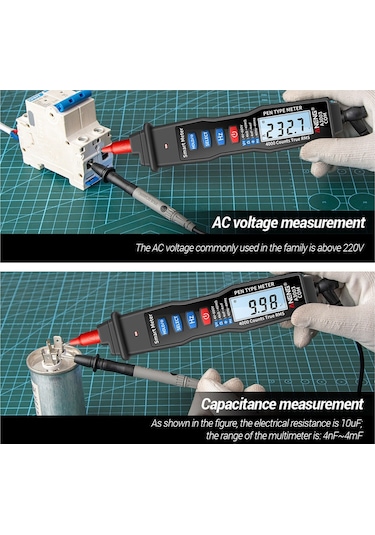 Aneng A3003 Dijital Kalem Otomatik Multimetre 4000 Ncv Ac / Dc Gerilim Direnci Kapasite Test Cihazı İle Akıllı Metre Sayımları - Siyah