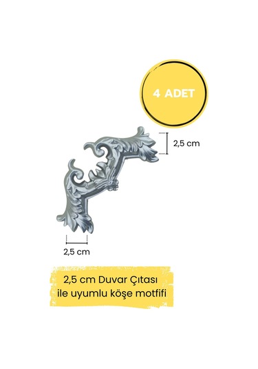 Diecor Dekoratif Polimer 2,5 Cm Duvar Çıtası Uyumlu Köşe Motifi Gümüş 2,5 Cm Model:xa28