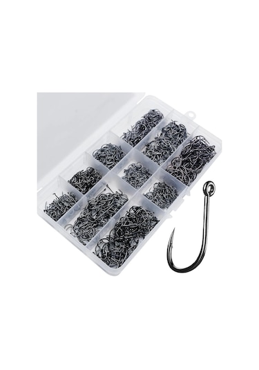 Valkyrie 1000 Adet Kutulu 1. Kalite Paslanmaz Karbon Çelik Halkalı Olta Seti 3-12 Numara - Balık Kancası