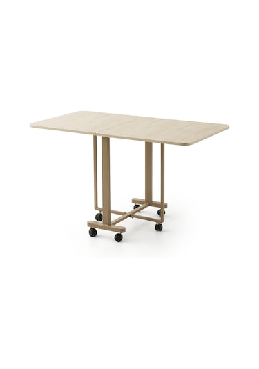 Katlanır Metal Tekerlekli Ayak Masa, Traverten, 70x10 Diğer