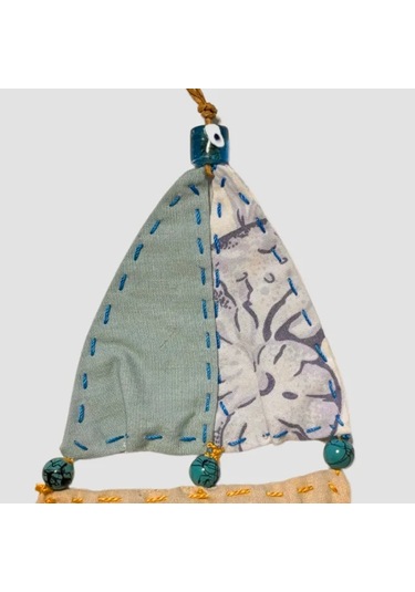 Uretti - Gamze 4416 - El Yapımı Gemi Modelli Nazar Boncuklu Lavanta Tanecikli Kese 14cm - Mavi