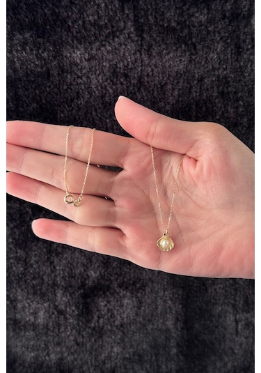 Fiyonk Kuyumculuk 14 Ayar Altın İstiridye İncili Kolye 001