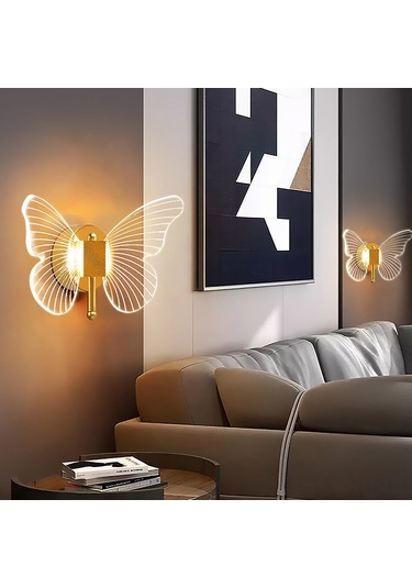 Symbee Altın Kelebek 3 Renkli Işıklı Odalar İçin Konforlu Dekoratif Duvar Lambası - 1-a Modeli Altın