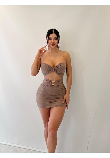 Pink Life Bej Sandy Kumaş Straplez Toka Detaylı Elb Bej