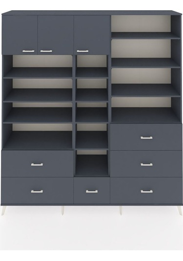 Hyperion Dolap 17 Raflı 6 Çekmeceli 3 Kapaklı 220x44x243 Antrasit-antrasit/antrasit Antrasıt/antrasıt