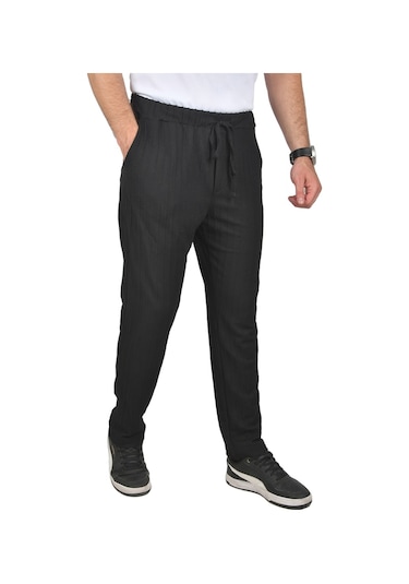 Deepsea Erkek Siyah Rahat Kesim Örme Kumaş Beli Lastikli İnce Spor Pantolon 2502216 Siyah