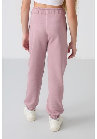 Tommy Life Gül Kurusu Pamuklu İçi Tüylü Yumuşak Dokulu Standart Fit Nakışlı Kız Çocuk Eşofman Alt - 75158 Gül Kurusu