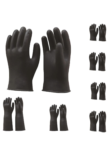 Homyl Uzun Sanayi Kauçuk Lateks Eldiven İş Siyah-31-cm