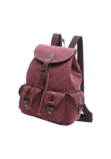 Suntek Kanvas Sırt Çantası Okul Yürüyüş Satchel Çanta Kırmızı