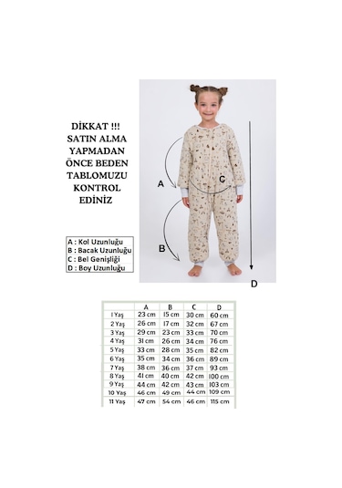 Kız Erkek Çocuk Kalın Elyaf Dolgulu Premium Kalite 2.5 Tog Desenli Uyku Tulumu Taş Rengi