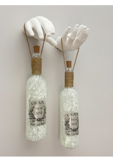 El Yapımı Heykel El Dekorlu Led Işıklı Buzlu Cam Şarap Şişesi Apl Çok Renkli