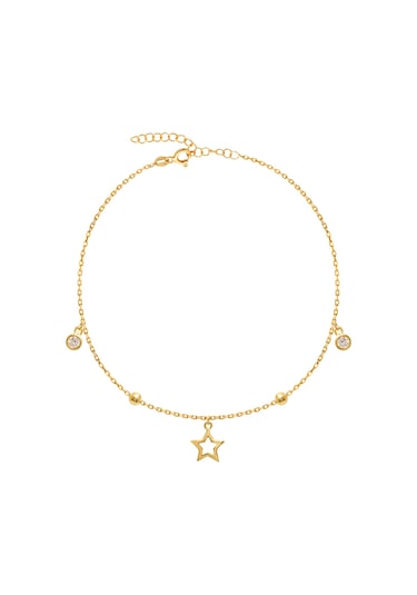 Zirkon Taşlı Pırlanta Montür Altın Kaplama Yıldız Figürlü Gümüş Bileklik Gümüş - Rose Gold