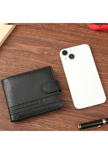 Createtech Erkek Kısa Cüzdan Deri Fermuar Siyah, Kaliteli Kart Horders Siyah