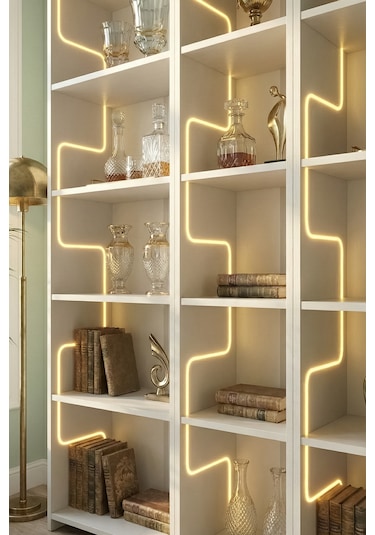 Labirent Ledli Açık Kitaplık Beyaz