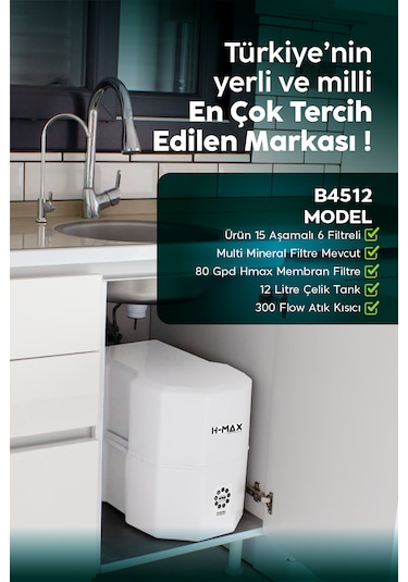 12 L Çelik Tank 15 Aşama Multi Mineral Su Arıtma Cihazı Hmaxb4512