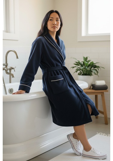 % 100 Pamuklu Laodikeia Şalyaka Bornoz Kadın Erkek Unisex Lacivert