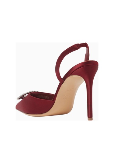 Nass Kyra 100 Kristal Tokalı, Saten Slingback Stiletto Bordo