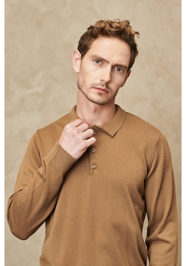 Altinyildiz Classics Erkek Vizon Standart Fit Normal Kesim Polo Yaka Triko 4A4923100003VIZXXL Vizon