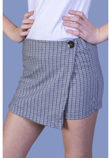 Toontoy Kız Çocuk Kare Desenli Etek Görünümlü Şort Antrasit