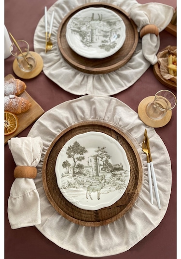 Naturel Amerikan Servisi Yuvarlak 2'li Vintage 40 CM