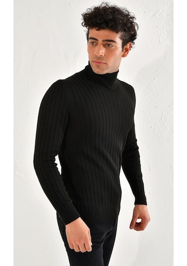 Efor Tr 813 Slim Fit Siyah Balıkçı Triko Siyah
