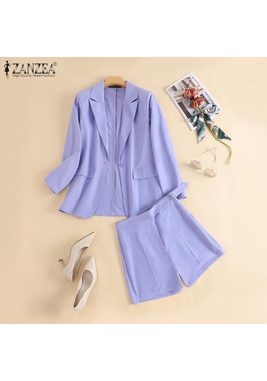 Zanzea İş Kıyafetleri Kadın Hırka Ve Şort Günlük İki Parçalı Takım Elbise Lacivert