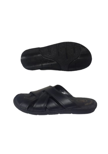 Hınıs Erkek Siyah Yumuşak Deri Dar Kalıp Günlük Şık Terlik Siyah