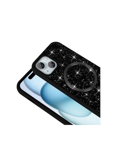 Ardemix İphone Uyumlu 14 Kılıf Pırlanta Tasarımlı Magsafe Şarj Özellikli Mozaik Silikon Kap Gri