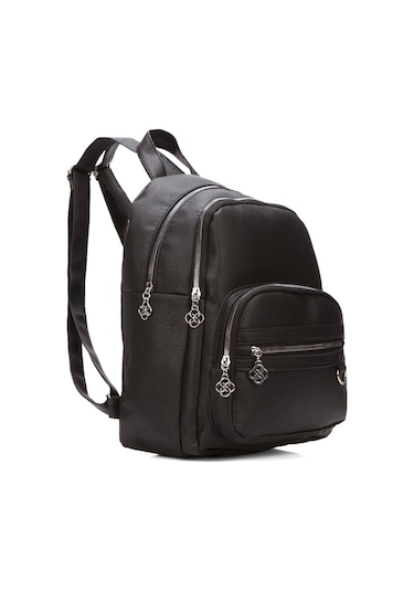 Kadın Günlük Deri Siyah Sırt Çantası Siyah