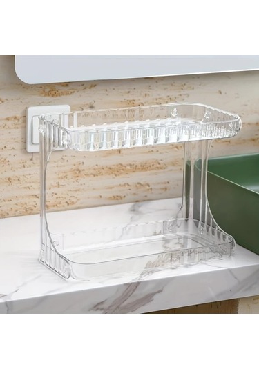 Dashanshop 2 Katmanlı Şeffaf Plastik Kozmetik Organizatör Makyaj Saklama Şeffaf