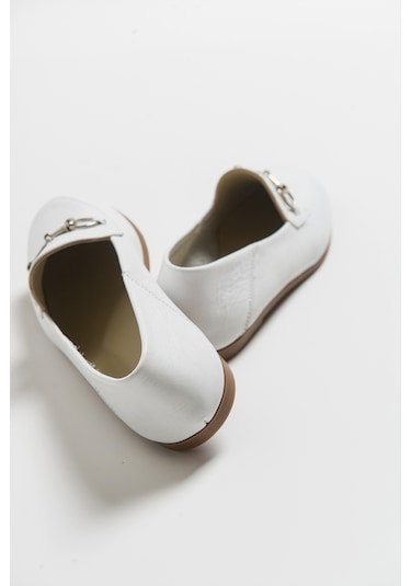 Luvishoes F03 Beyaz Cılt Derı Kadın Babet Beyaz