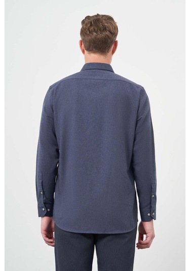 Koyu Lacivert Uzun Kol Düz Gabardin Sert Yaka Cepli Pamuklu Classic Comfort Fit Gömlek 1004245168 Koyu Lacivert
