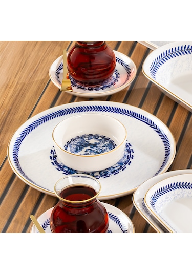 Perotti French 37 Parça Kahvaltı Takımı Çay Seti Kahvaltı Seti Mavi - Beyaz