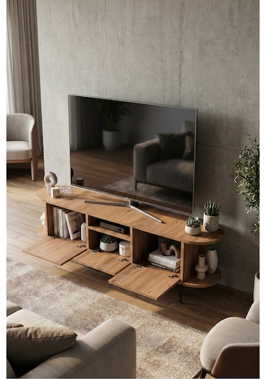 Tv Sehpası 160 Cm Modern 3 Kapaklı Tv Sehpa Çok Amaçlı Konsol Ünitesi Mira Siyah