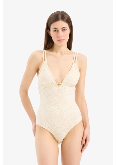 DeFacto Regular Fit Nakışlı Brode Mayo-Fall in Love B6898AX25SMER103 Ekru