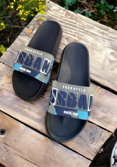 Kamuflaj Urban Desenli Plaj Havuz Bahçe Deniz Günlük Erkek Terlik Lacivert Lacivert