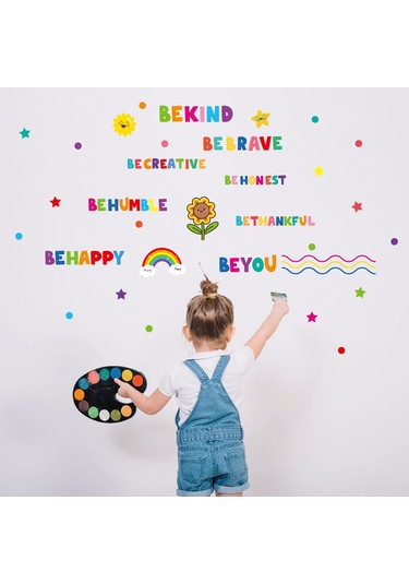 Geekyou 3'lü Renkli Motivasyonel Cümleler Duvar Sticker Seti Toplam 88 Desen - Pvc Materyal, Ev/okul Dekoru, Kolay Uygulama Çok Renkli