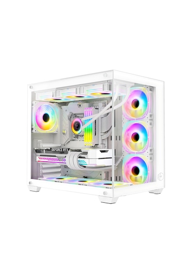 Gametech Prime V2 RGB Tuş Kontrollü 7x120 MM Fan Oyuncu Bilgisayar Kasası Beyaz