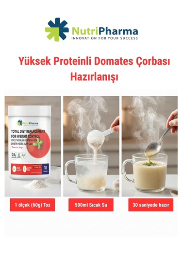 Whey Proteinli Domates Çorbası Öğün Yerine Geçen Yüksek Proteinli Tam Öğün, 600 G Domates